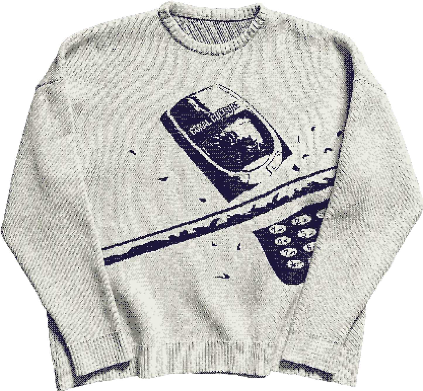 Gray sweater with a graphic design on a white background