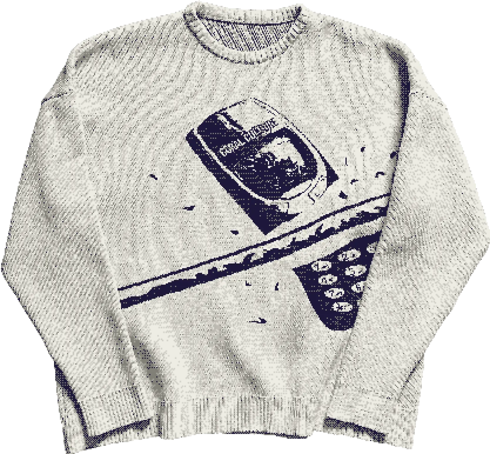 Gray sweater with a graphic design on a white background
